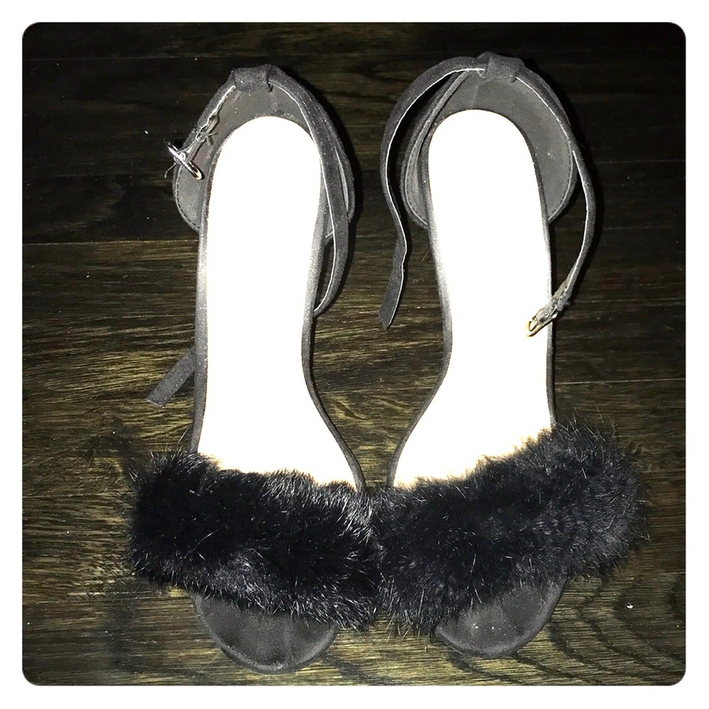 Black furry heels